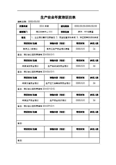 生产安全年培训目录登记表 (1)