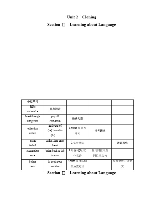 Unit 2 Cloning  Section Ⅱ Learning about Language