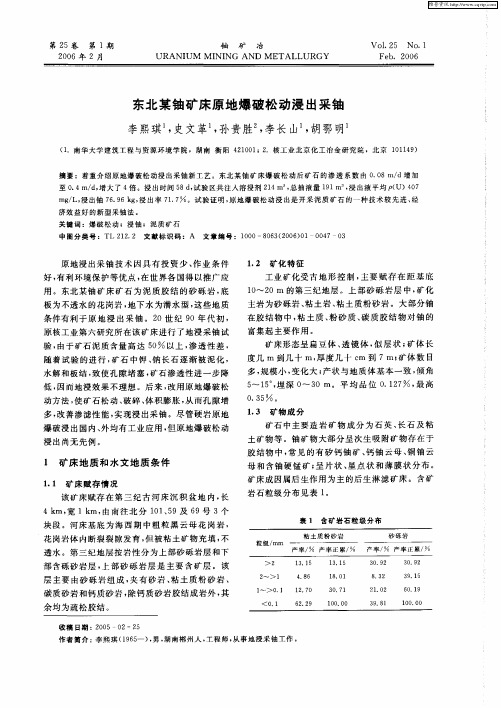 东北某铀矿床原地爆破松动浸出采铀