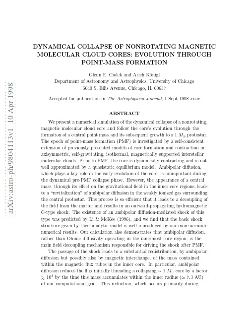 Dynamical Collapse of Nonrotating Magnetic Molecular Cloud Cores Evolution Through Point-Ma