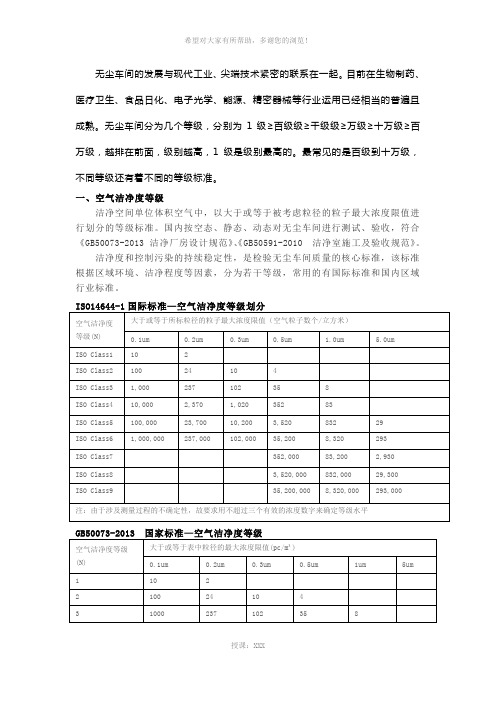 无尘车间等级之间的划分及等级标准