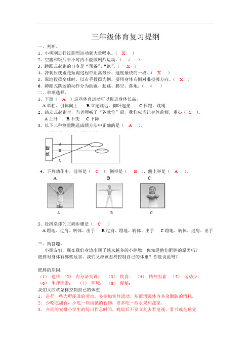 小学三年级体育复习提纲