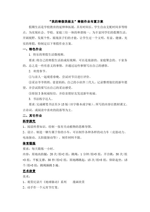 四年级寒假作业布置方案