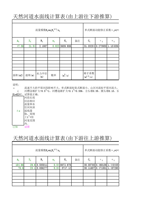 天然河道水面线计算表