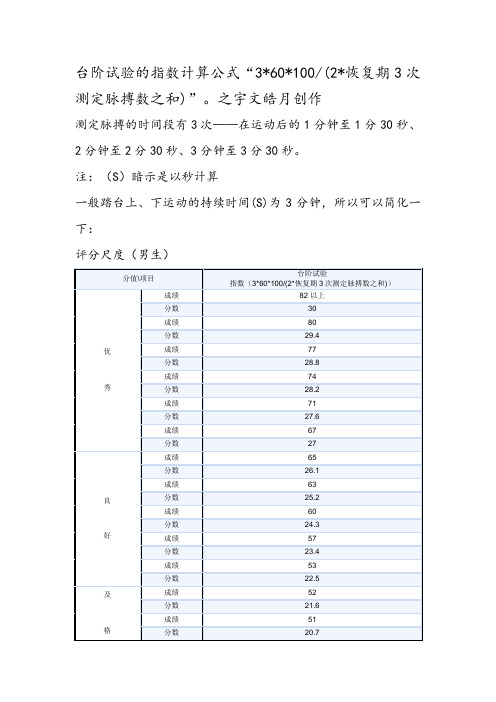 大学生体能测试的台阶试验的指数计算公式及评分标准