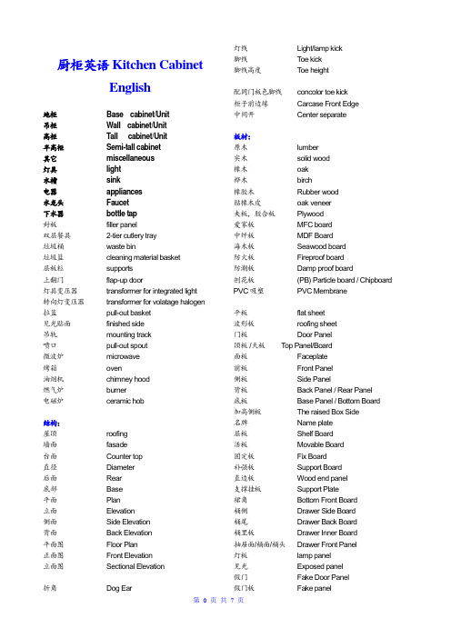 橱柜行业词汇中英文对照