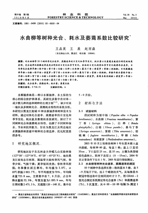 水曲柳等树种光合、耗水及萎蔫系数比较研究