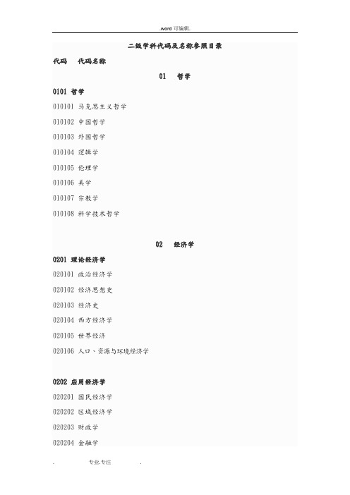 二级学科代码