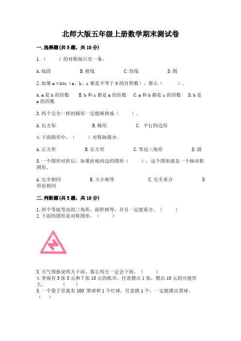 北师大版五年级上册数学期末测试卷a4版可打印