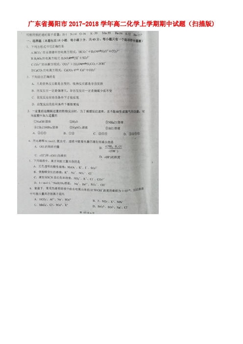 广东省揭阳市高二化学上学期期中试题(扫描版)(new)