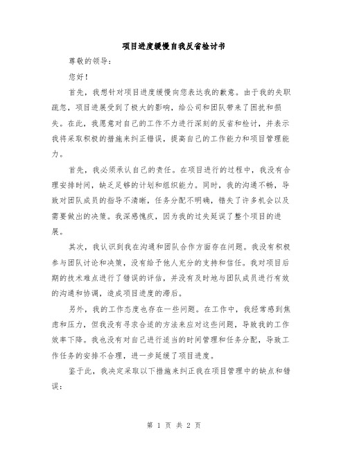 项目进度缓慢自我反省检讨书