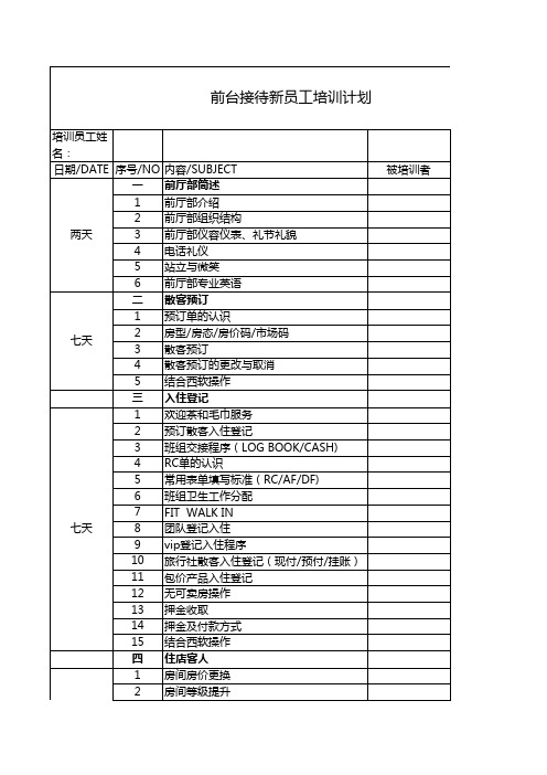 前台接待新员工培训计划表