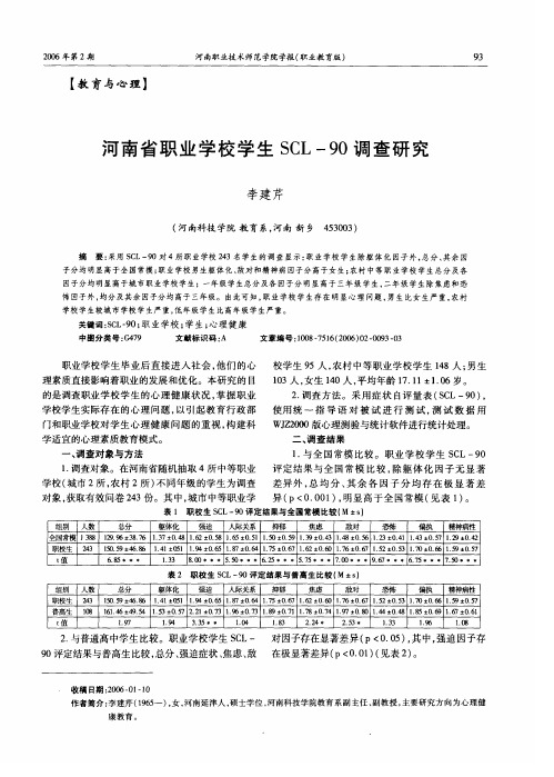 河南省职业学校学生SCL-90调查研究