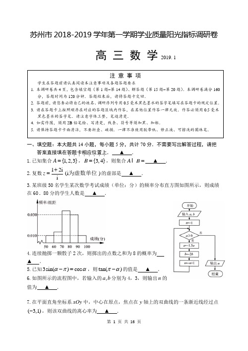 (word完整版)江苏省苏州市2019届高三第一学期期末考试数学试卷