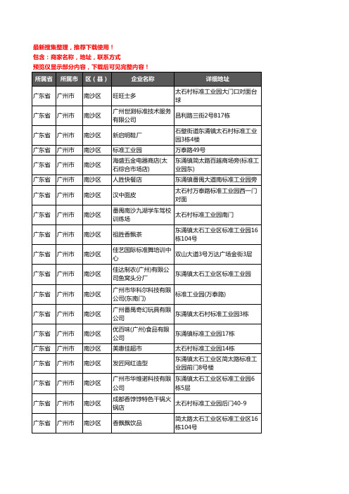 新版广东省广州市南沙区标准件企业公司商家户名录单联系方式地址大全42家