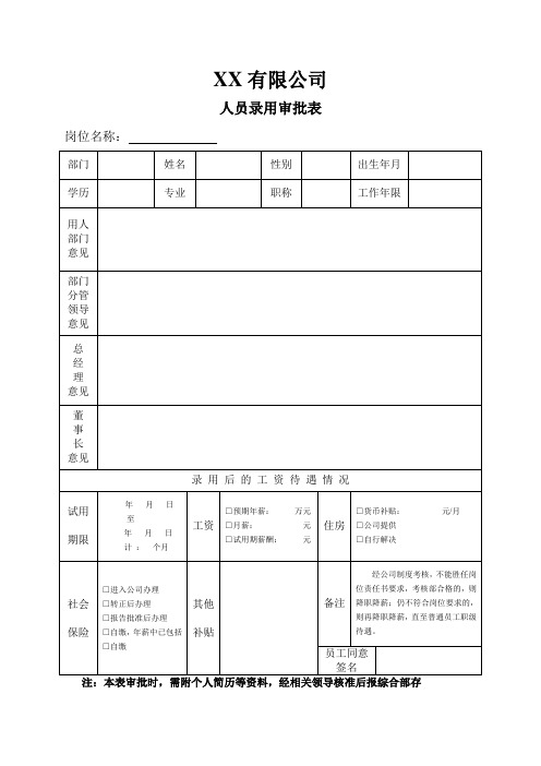 人员录用审批表