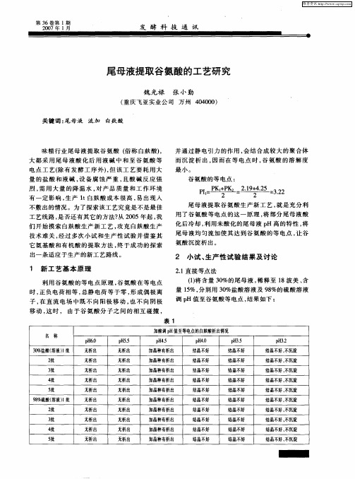 尾母液提取谷氨酸的工艺研究