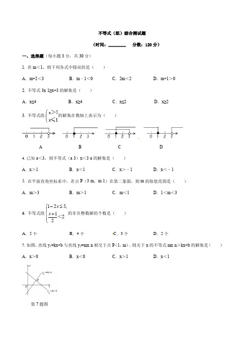 2020年数学中考专题复习测试试题：不等式(组)综合测试试题