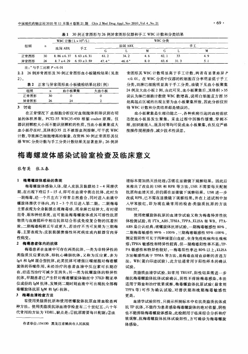 梅毒螺旋体感染试验室检查及临床意义