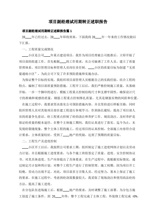 项目副经理试用期转正述职报告