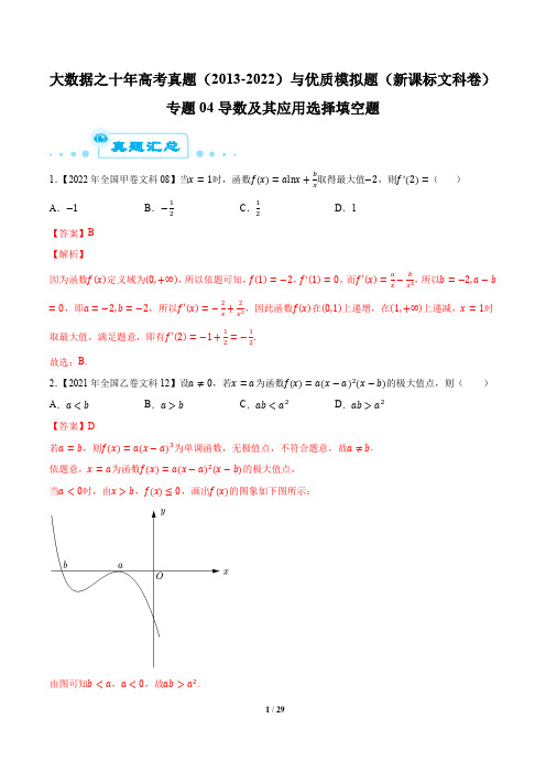 专题04导数及其应用选择填空题(解析版)