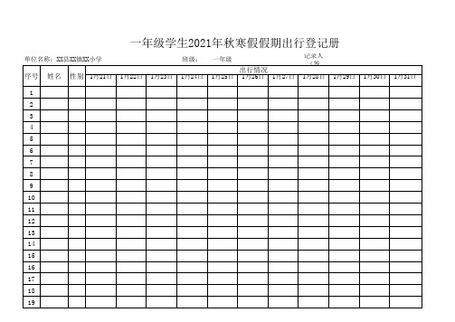 各年级学生每日出行登记表