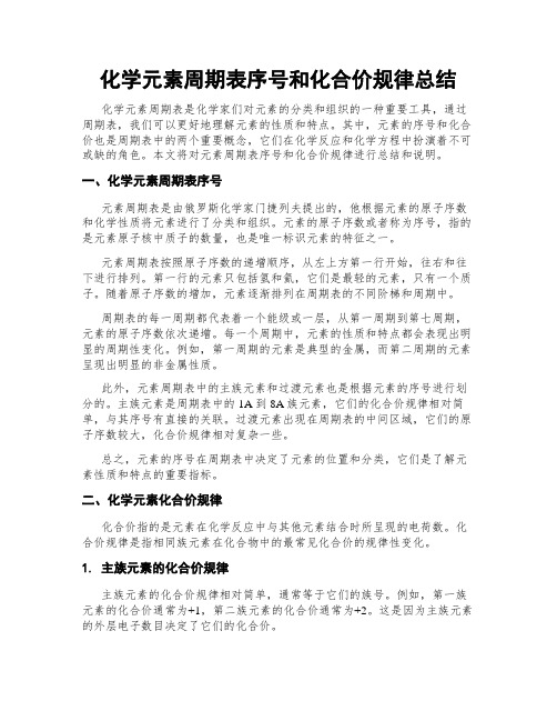 化学元素周期表序号和化合价规律总结