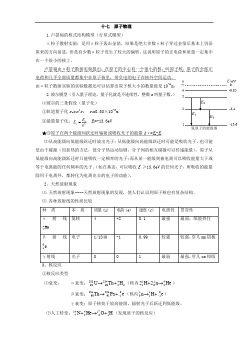 十七原子物理1卢瑟福的核式结构模型行星式模型α粒子散射试验