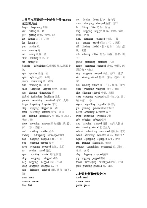 高考英语常用双写最后一个辅音字母的动词总结