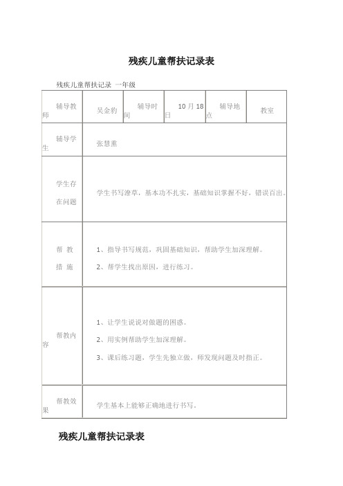 残疾儿童帮扶记录表