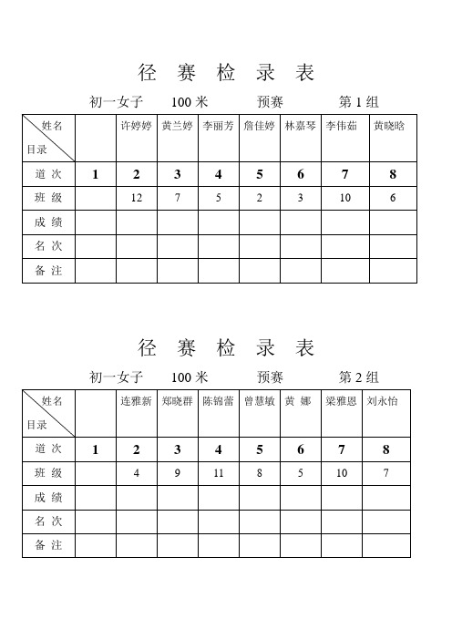 径  赛  检  录  表