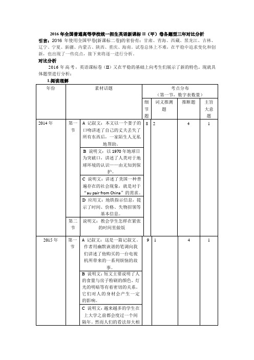 2016高考II甲英语试题分析