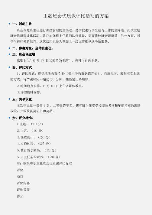 (工作计划)主题班会优质课评比活动的方案