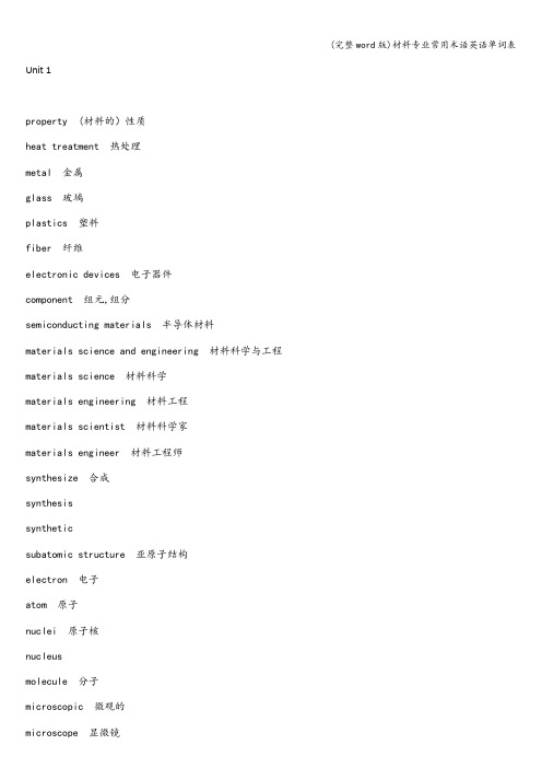 (完整word版)材料专业常用术语英语单词表