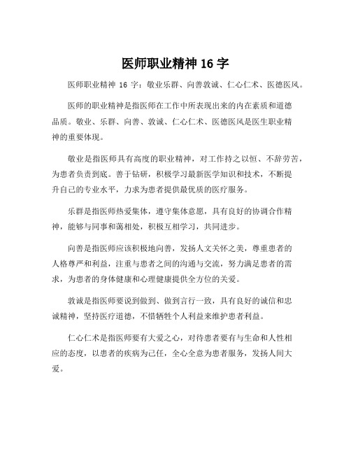 医师职业精神16字