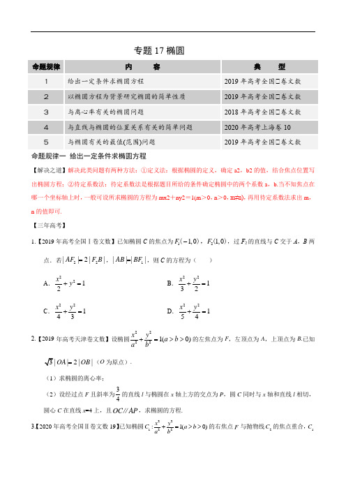 高中数学高考专题17 椭圆(原卷版)