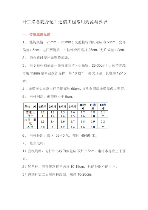 通信工程常用规范与要求