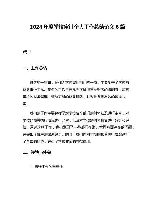 2024年度学校审计个人工作总结范文6篇