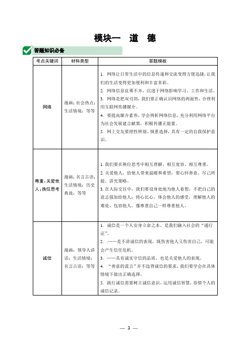 2020年重庆道德与法治中考复习答题知识必备