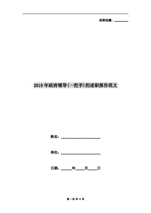 2019年政府领导(一把手)的述职报告范文