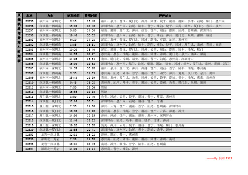 厦深铁路列车时刻表