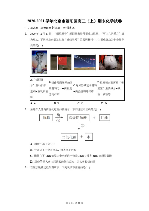 2020-2021学年北京市朝阳区高三(上)期末化学试卷(附答案详解)