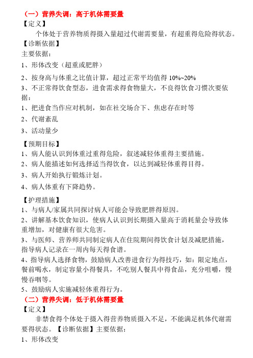 常用的护理诊断及措施汇总