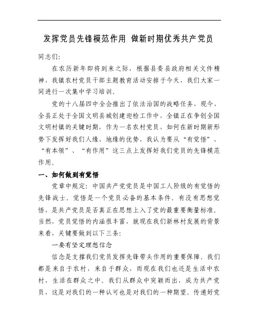 发挥党员先锋模范作用做新时期优秀共产党员