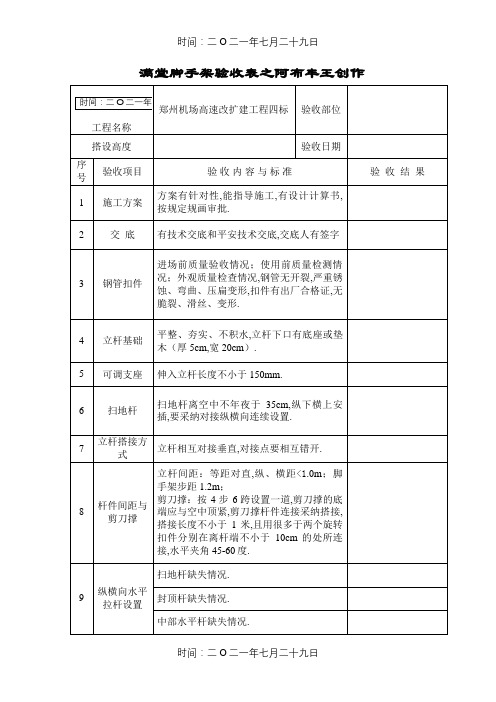 满堂脚手架验收表格