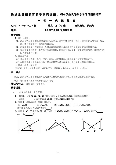 《全等三角形》专题复习课晒课教学案