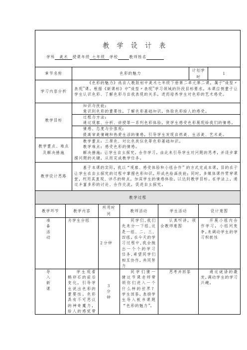 初中美术_《色彩的魅力》教学设计学情分析教材分析课后反思