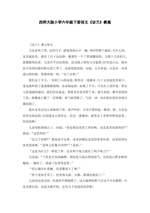 西师大版小学六年级下册语文《访兰》教案