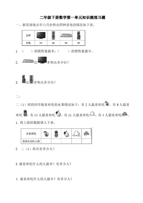 小学二年级数学练习题第一单元至第九单元