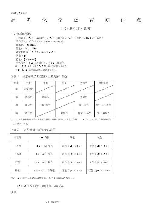 高考化学必背知识点(已做全面修改)